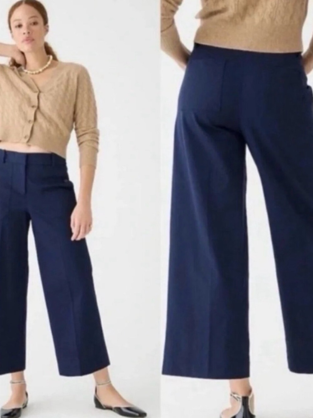J. Crew Navy Wide-Leg Cropped Trousers